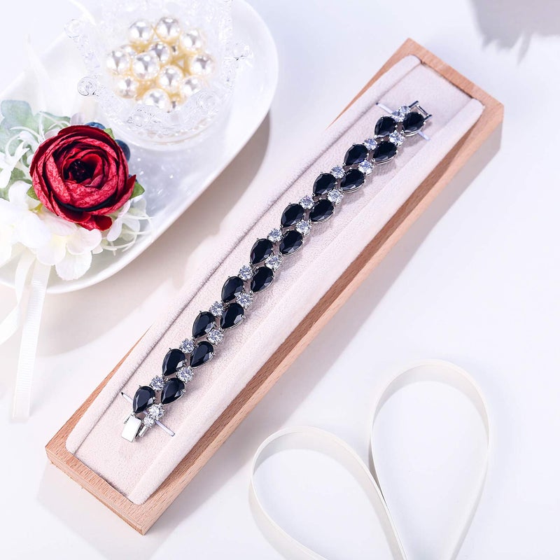 EVER FAITH Women's Prong Cubic Zirconia Vintage Style Dual Layer Tear Drop Bracelet Black Silver-Plated-Brass - Image 4